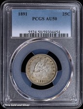 1891 25C Seated Liberty Quarter PCGS AU 50