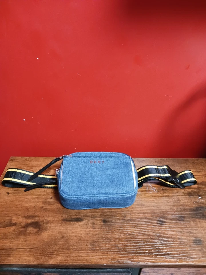 DKNY Kayla Denim Blue Belt Bag with Black and Yellow Strap - Image 3 of 4