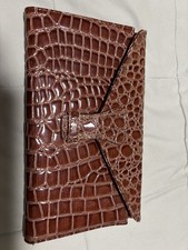 Brown croc- embossed leather Wallet clutch