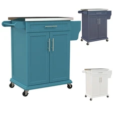 HOMCOM Rolling Kitchen Island on Wheels with Drawer, Spice Rack