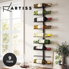 Artiss Wall Mounted Wine Rack 9 Bottles Display Storage Organizer Metal Black