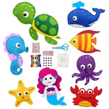Sea Animals Felt Craft Kit for Kids – DIY Sewing Plush Stuffed Toy Animals Set