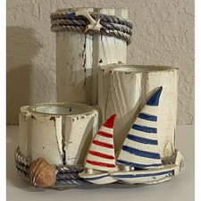 Vintage Wood Triple Tealight Nautical Candleh...