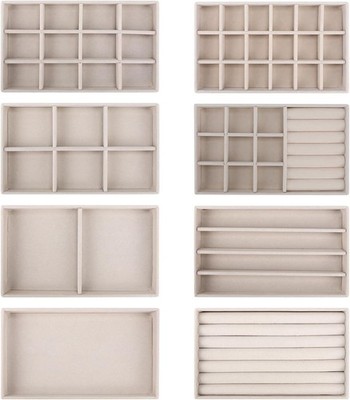 Schmucktablett 8er Set Samt Organizer Schublade Stapelbar Beige