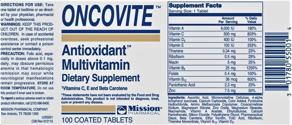 Oncovite Suplemento Multivitamínico Antioxidante 300 Comprimidos (Paquete de 3) Inmunidad Foto 4 de 4