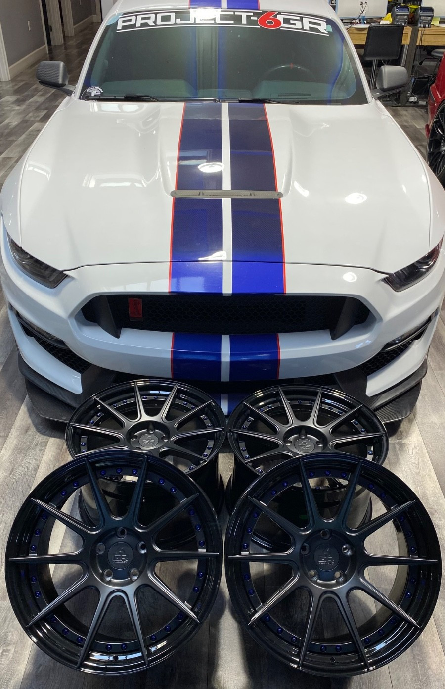 19' PROJECT 6GR TEN-L FULLY FORGED SATIN BLACK GLOSS LIP WHEELS FOR FORD GT350