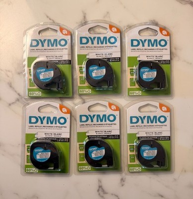 Dymo LetraTag LT Label Refills White Plastic Label Tape 1/2'' x 13 ft - LOT OF 6