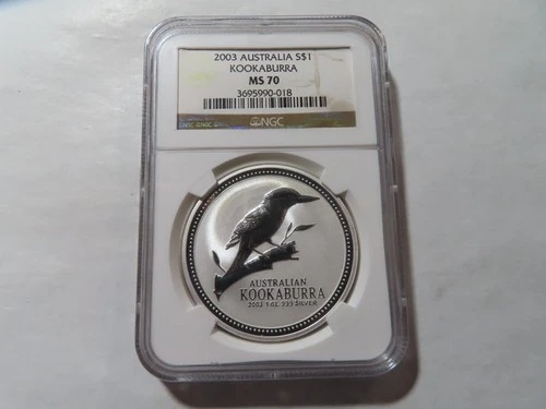 Q77 Australia 2003 SILVER 1oz Dollar "Kookaburra" NGC MS-70
