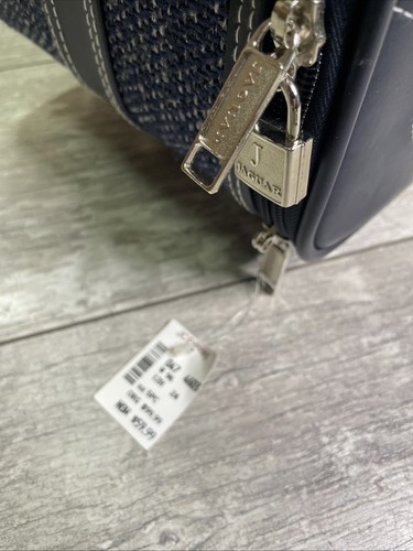 Vintage 90s Jaguar Navy Tweed & Leather Large 26” Luggage Suitcase - Brand NEW! - Picture 9 of 21