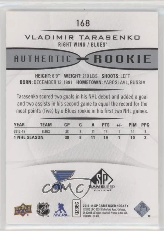 2013 SP Game Used Edition Authentic Rookies 66/91 Vladimir Tarasenko Rookie RC - Image 2 of 3