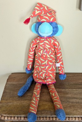 Manhattan Toy Blue Monkey Plush Long Arms Legs Banana Pajamas 19'' Stuffed Animal