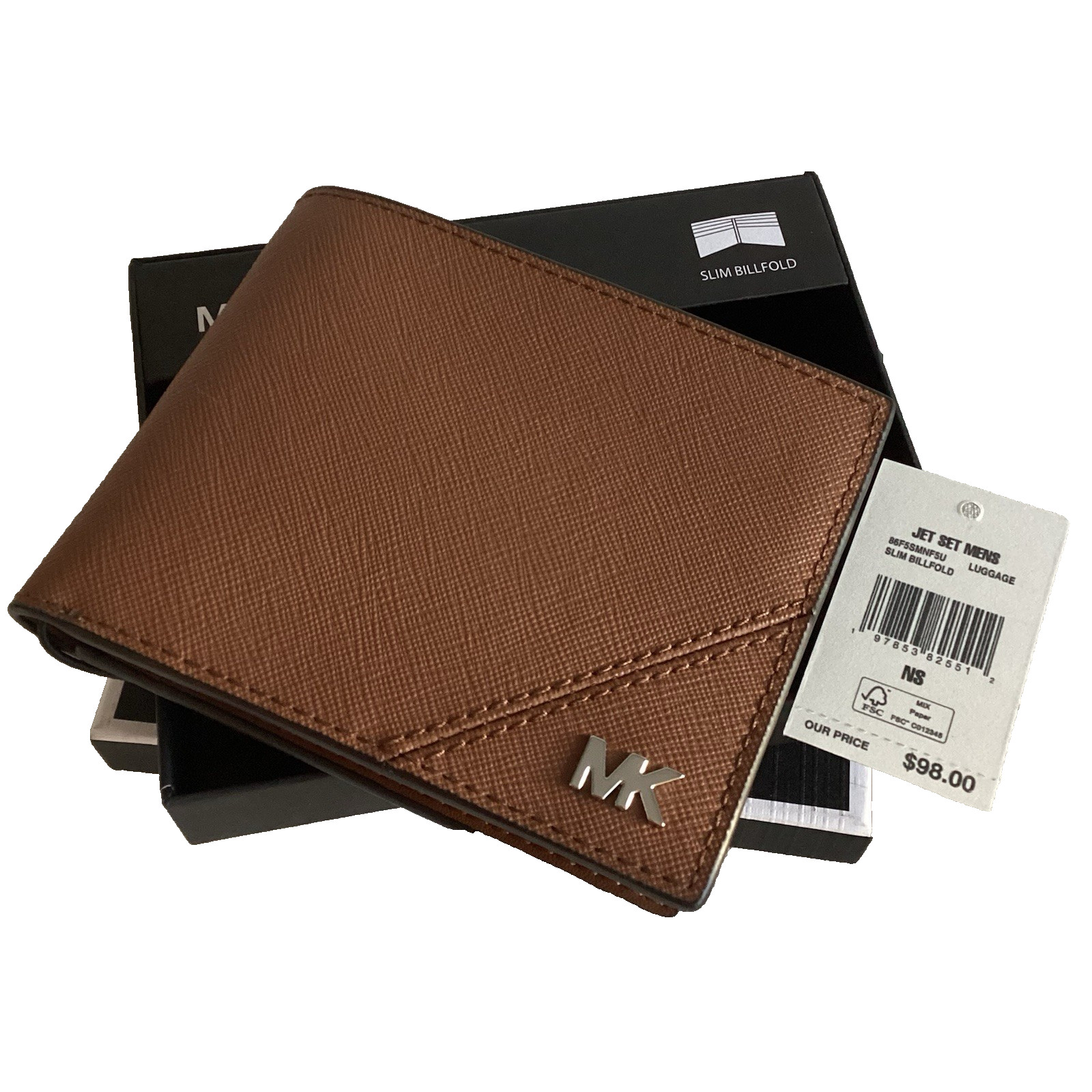 NWT Michael Kors Jet Set Men's Slim Billfold Luggage/Brown L
