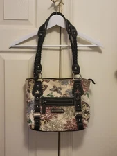Stone Mountain Floral Garden Party Shoulder BAG Butterflies Canvas Purse EUC