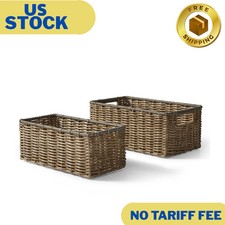 2-Piece Poly Rattan Decorative Storage Basket Set 13.5 x 7.5 x 5.5 Inch