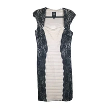 JAX Ivory Floral Lace Sheath Bodycon Dress Size 10 Elegant Formal Cocktail 