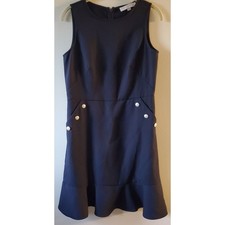LOFT Pearl Buttons Pockets Flounce Dress Black Size 4 Ruffle Hem Mod Academia