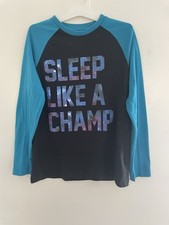 Old Navy Boy Kids Sleep Like A Champ Polyester Raglan Long Sleeve PJ Top Black 8