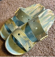 Crocs Slides Sandals 2 Strap Iconic Comfort Slip On Size M 9/W 11 Marbled