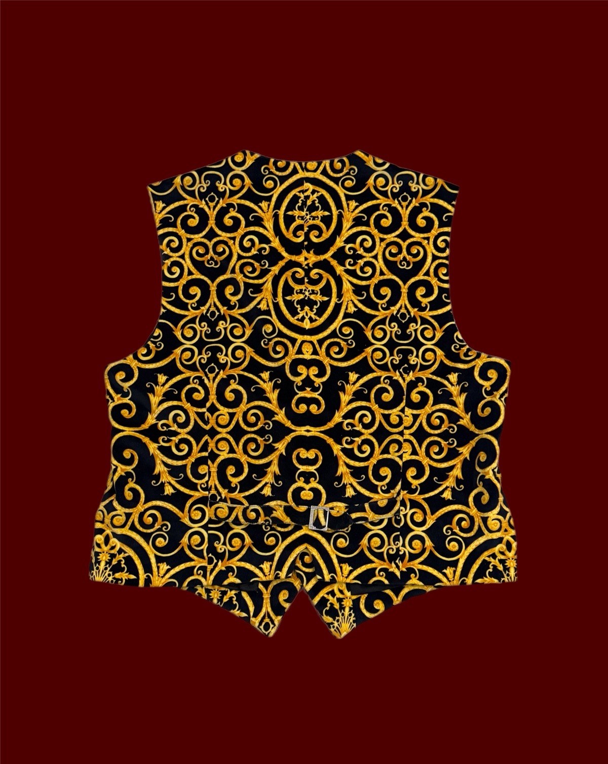 VERSACE CLASSIC V2 Velvet Vest Vintage Baroque Print Size 54 Black & Gold image 4
