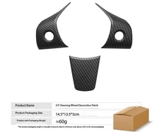 3pca Real Dry Carbon Fiber For Tesla Model 3 Y Steering Wheel Trim Cover 2017-22