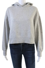 Zara Basic Women Pullover Hoodie Gray Cotton Blend Long Sleeve Solid Size S