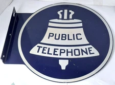 Vintage Original Public Telephone Metal Doublesided Round Flange Sign Bellsouth