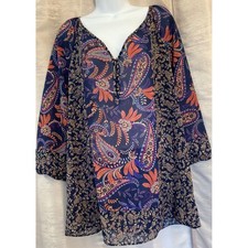 Chaps Paisley Print Tunic Top Women XL Extra Large Blouse Bohemian Flowy