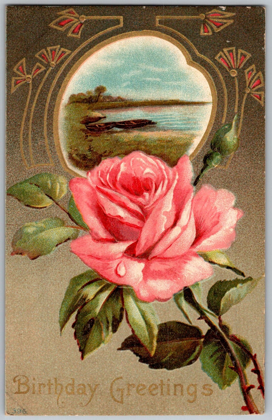 Antique Postcard Embossed Rose Birthday Greeting Edina, MO 1910s