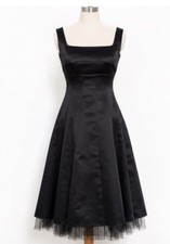 BCBG MaxAzria Black Satin Fit Flare Cocktail Dress w/Tulle Hem Sz 2