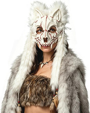 Furry Wolf Skull Mask Viking Fur Headdress Cosplay Head Mask