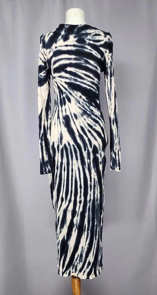 Young Fabulous & Broke Dress Womens Large Black White Tie Dye Midi Long Sleeve - Image 2 of 4