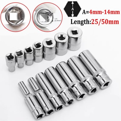 1/4'' Hex Socket Set Wrench Drive Drill CRV Long Ratchet Adapter Tools 25mm 50mm