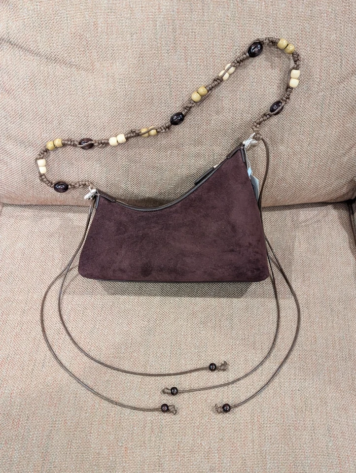 Bolso Aupen Nirvana de Gamuza Chocolate con una Preciosa Correa Retro de Cordón con Cuentas Foto 3 de 4