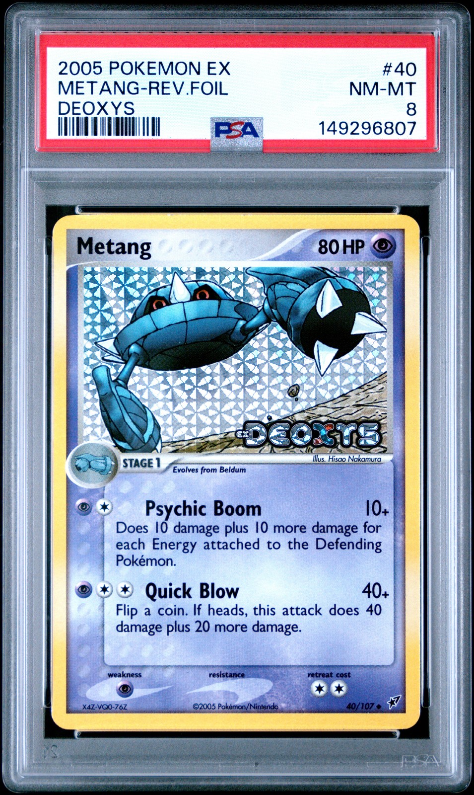 2005 POKEMON EX DEOXYS #40 METANG-REVERSE FOIL PSA 8