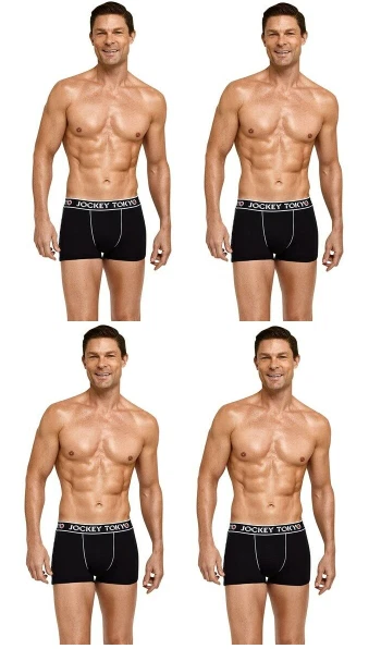 4 x Mens Jockey Tokyo Cotton Trunks Black Comfort Underwear L
