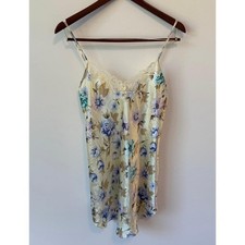 Floral Satin Nightgown Lingerie Lace Trim Romantic Cottagecore Slip Dress Sz S