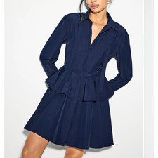 Derek Lam Blue Peplum Shirt Dress SIZE 4 Modest Bow Work Fit Flare Designer $450