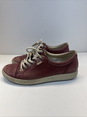 ECCO Golf Shoes Soft 7 Casual Sneakers Burgundy Leather Lace Up Womens Size 8