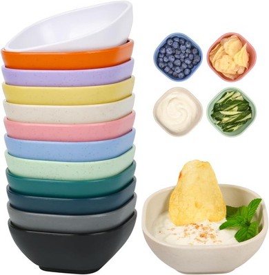 12 Pack Small Bowls, 4.5 OZ Assorted Colors Dipping Sauce Cups, Wheat