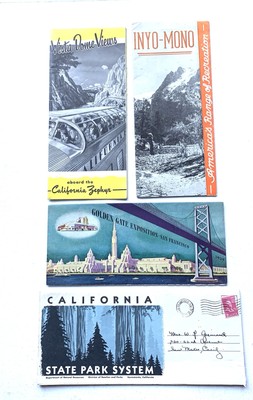 4 VTG CA State Park pamphlet 1955,CA Zephyr,SF Expo 1939,Inyo-Mono