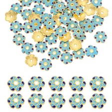 100 Pcs 8x2 mm Flower Beads Caps, Enamel Bead End Spacers Blue