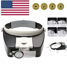LED Illuminated Head Magnifier - Multi-Power 1.5X to 10X for Crafts & Repairs