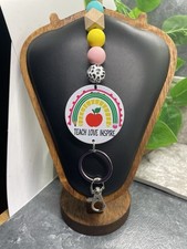 Handmade Beaded Teacher Lanyard Silicone Bead Badge Holder Adjustable B5690