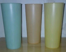 VTG Lot 3 Tupperware Tumblers Stackable 16 oz Cups Pastel Yellow Orange Green