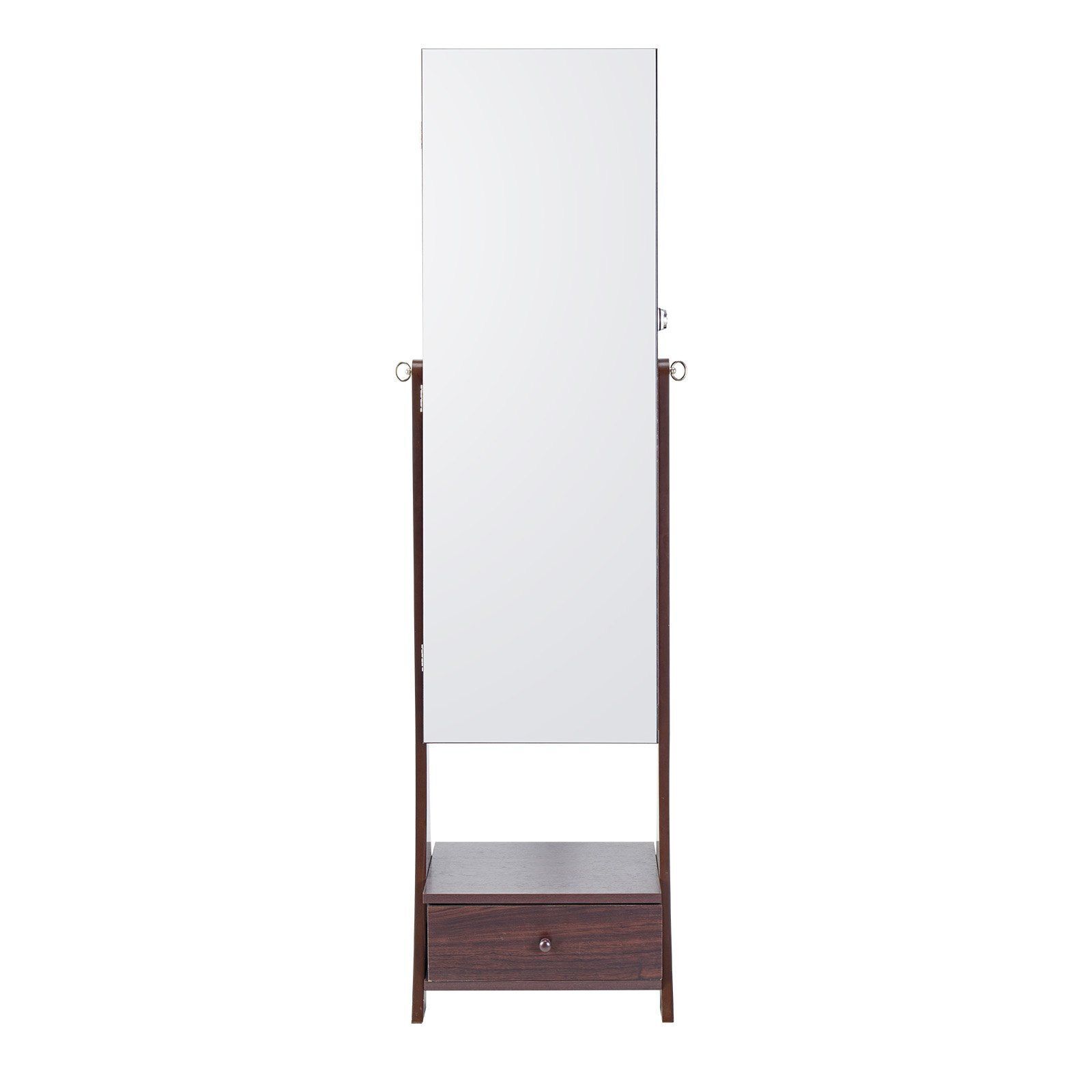 Rotatable Mirror Jewelry Cabinet Standing Mirror with Storage Full Length Brown