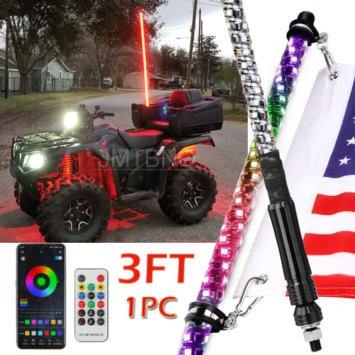 3ft RGB LED Lighted Antenna Light Whip Flag Pole For ATV UTV RZR Off