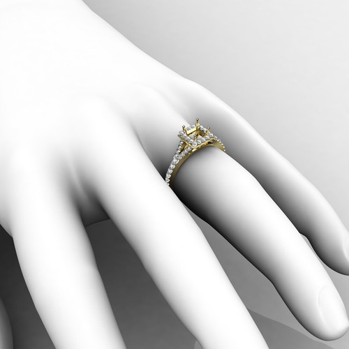 Princess Semi Mount Halo Prong Diamond Engagement Ring 18k Yellow Gold 0.5Ctw - Picture 5 of 7
