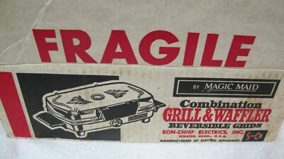VINTAGE MAGIC MAID ELECTRIC GRILL & WAFFLER #992 IN BOX HAS ISSUE  REVERSIBLE 