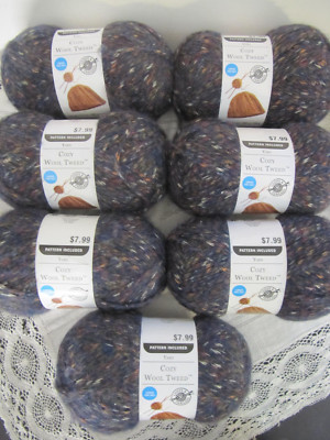Loops & Threads Cozy Wool Tweed Yarn WINTER MIX BLUES same dye Lot of 7