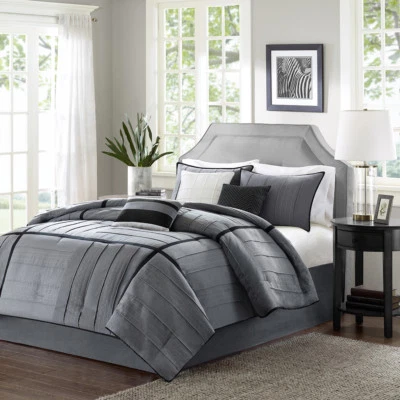 NEW! ~ COZY MODERN ELEGANT CHIC GREY BLACK WHITE ULTRA SOFT 7 PC COMFORTER SET